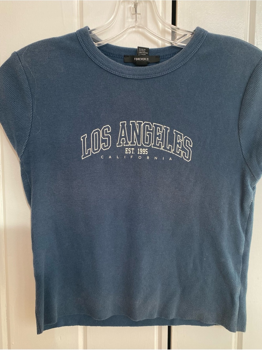 Forever 21 Junior  Blue 'Los Angeles' Ribbed Short Sleeve Tee